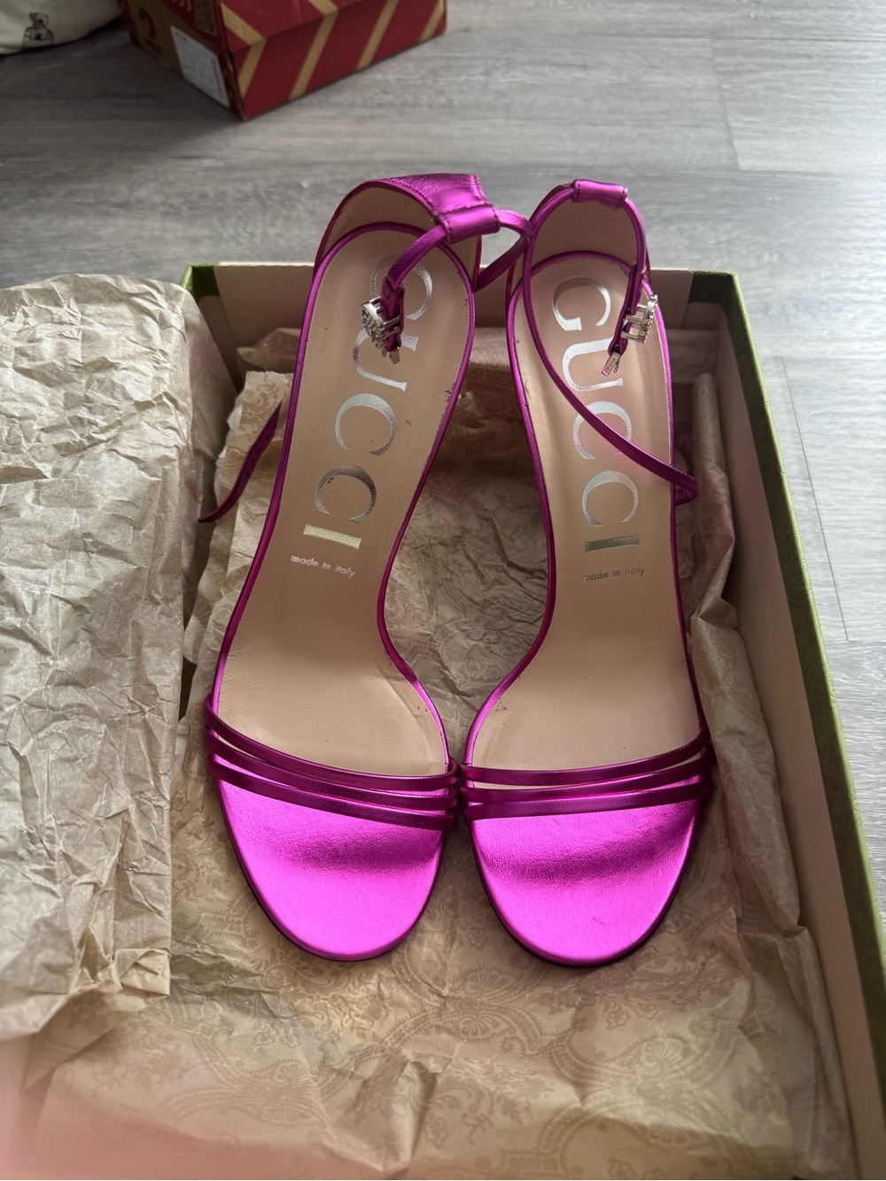 Gucci Fuchsia Satin Strappy Ankle-Strap Heels